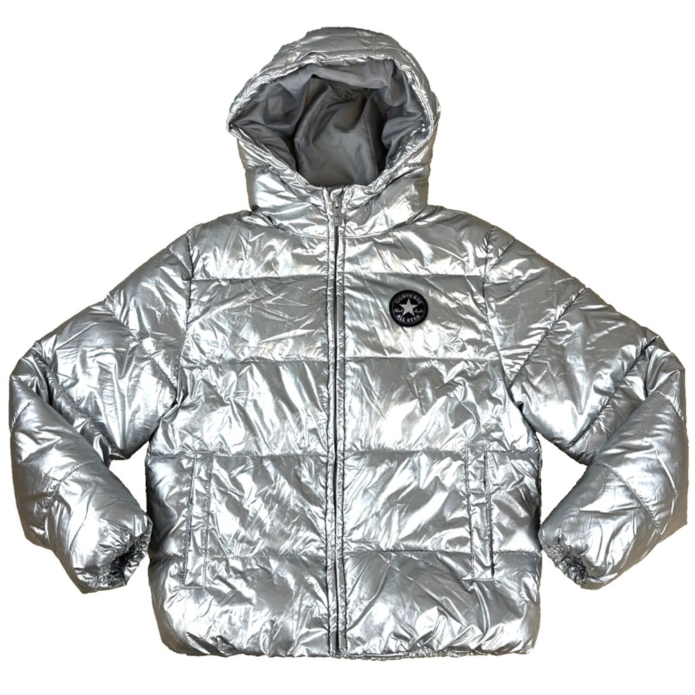 Converse Chuck Taylor All Star Puffer Jacket Youth Size Medium Metallic Silver